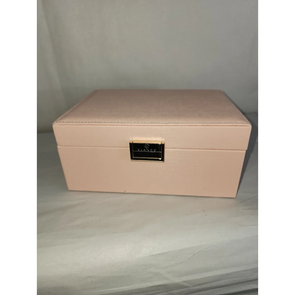 Vlando Pink Faux Leather Jewelry Box Organizer with Mirror and Gold Lock